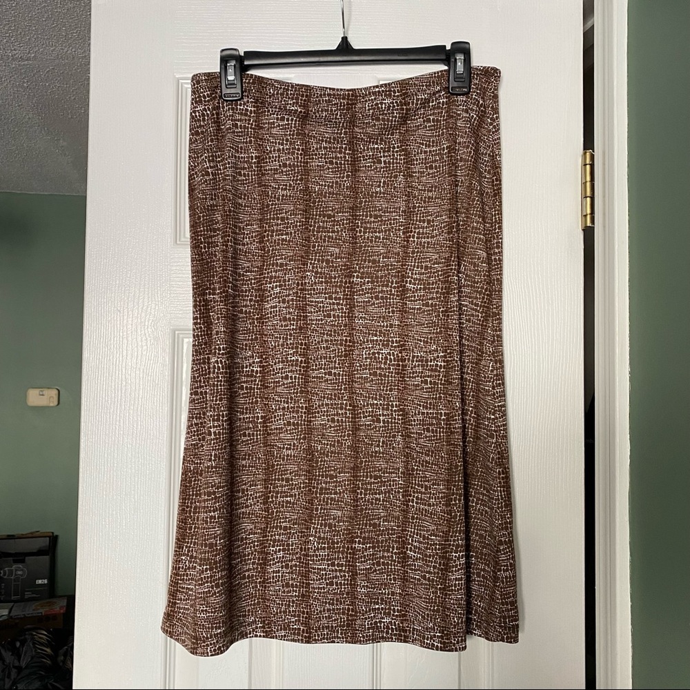 New York & Company Brown and White Alligator Print Midi Skirt
